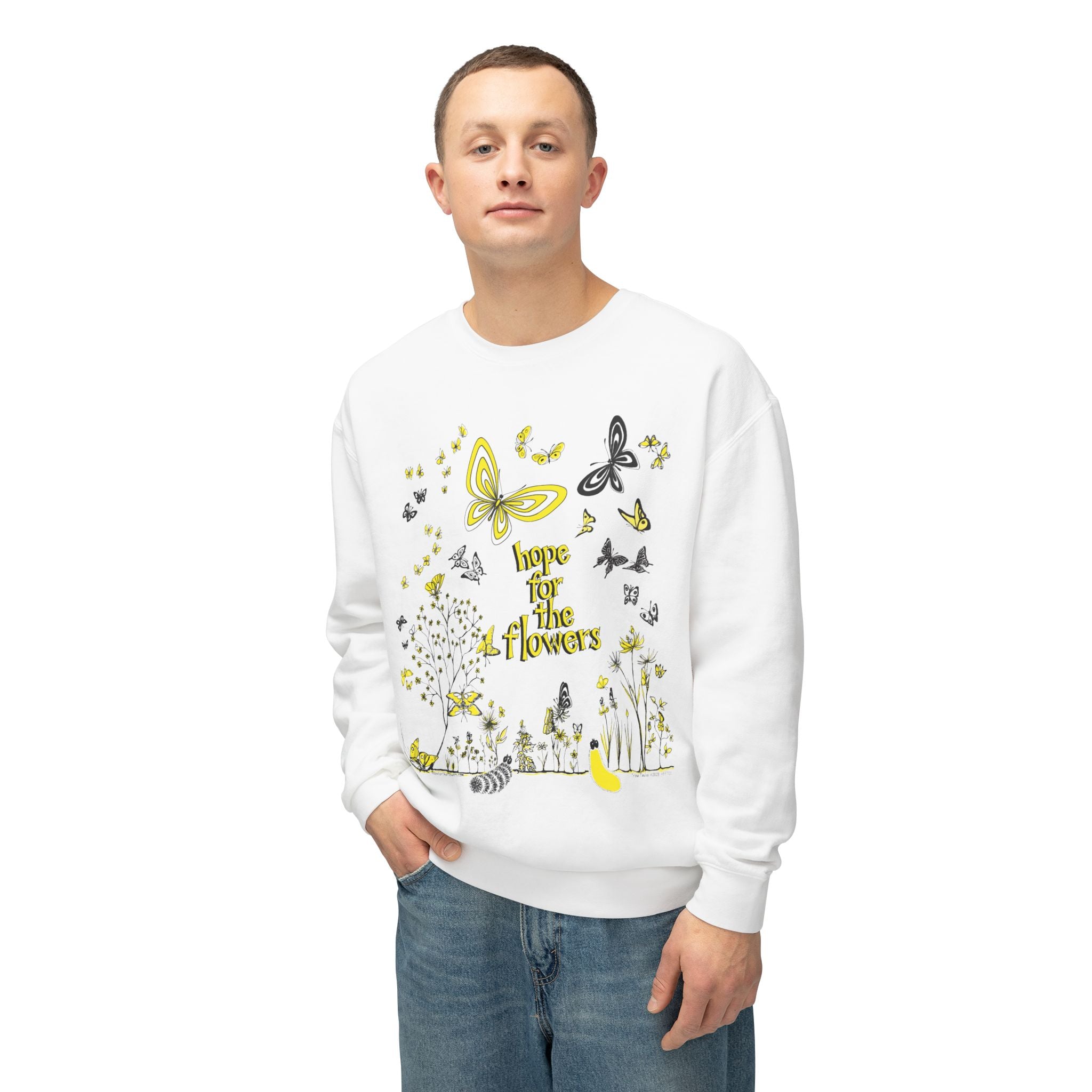 Hope for the Flowers Eco-friendly Lightweight Sweatshirt | 100% Ring-Spun Cotton | Relaxed Crewneck | Nature-Inspired Butterfly Design | Sustainable Gift of Hope