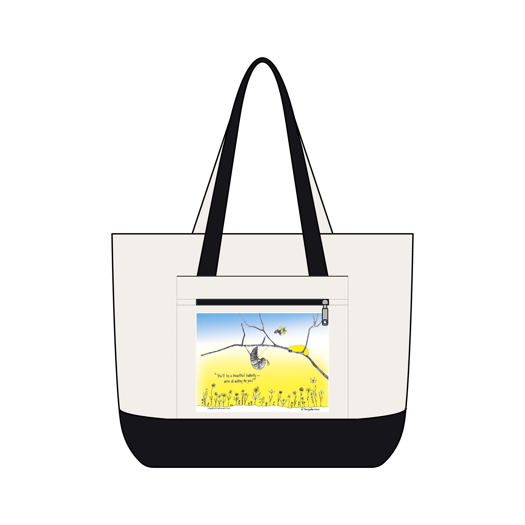 Hope for the Flowers Zippered Canvas Tote | Heavy Cotton Canvas Bag | Nature-Inspired Butterfly Dual Sided Art | Durable Everyday Carry | Hope & Transformation Gift