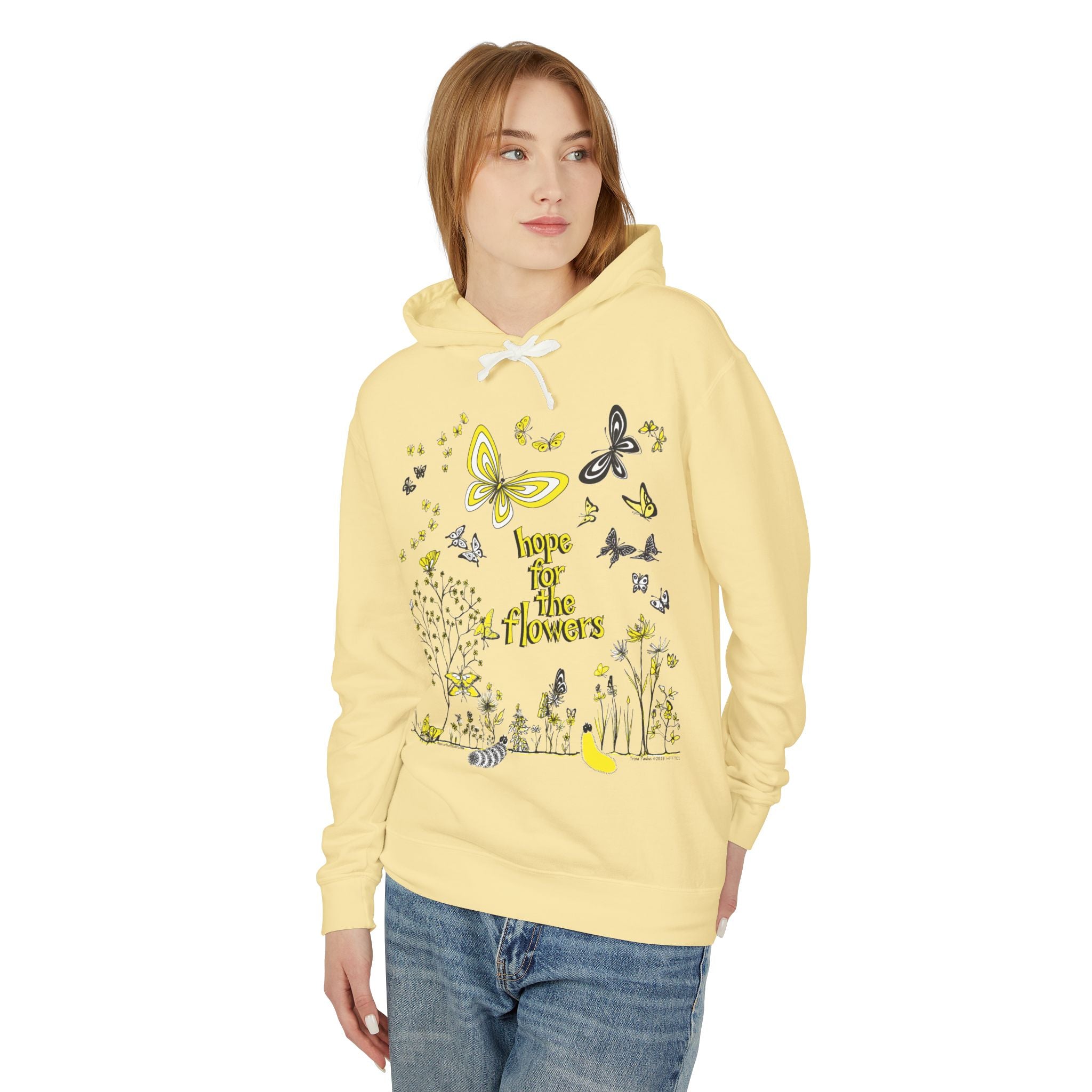 Hope for the Flowers 100% Ring-Spun Cotton Unisex Hoodie |  | Garment-Dyed Eco-Friendly Fleece | Inspirational Butterfly Design | Sustainable Gift of Hope