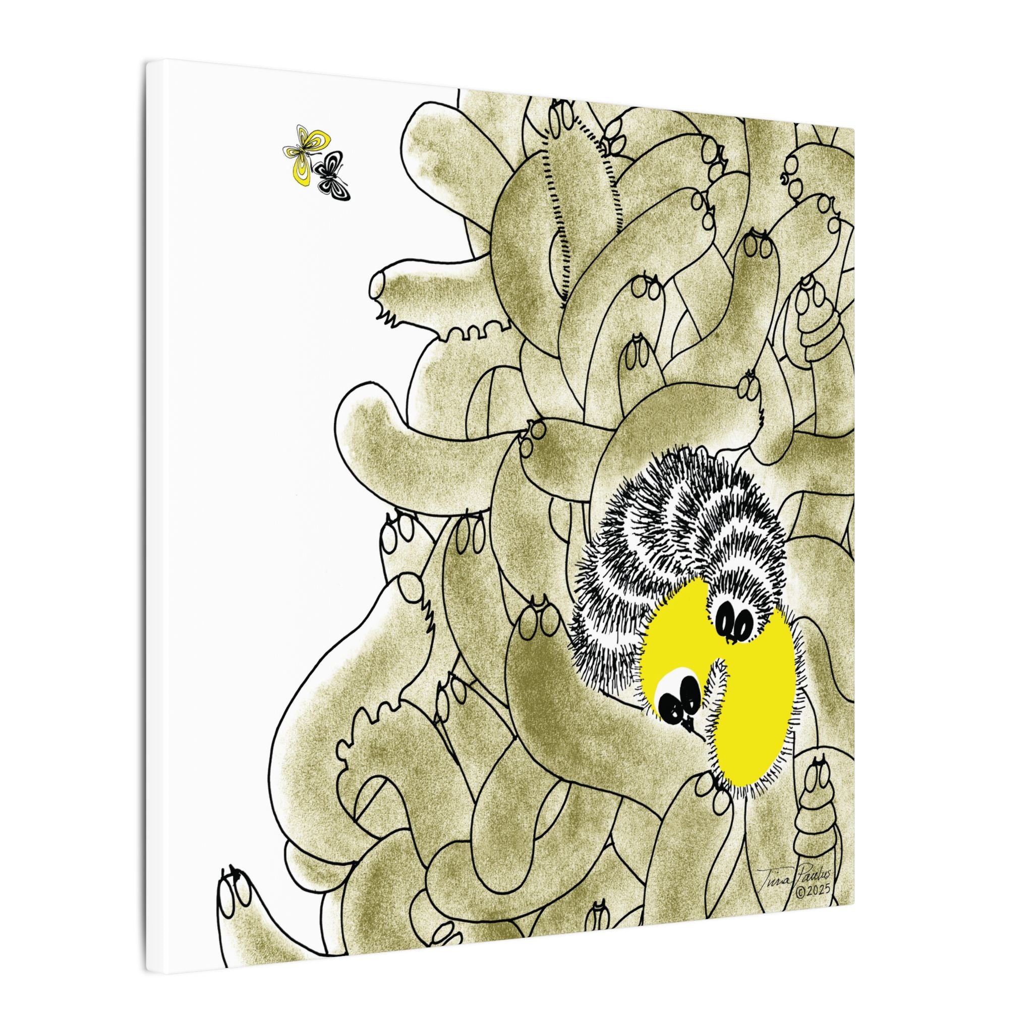 Caterpillar Pile Canvas | Stripe & Yellow Illustration | Hope for the Flowers Art | Eco-Friendly FSC Canvas Print