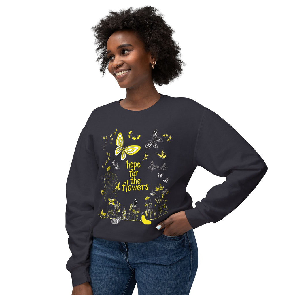 Hope for the Flowers Eco-friendly Lightweight Sweatshirt | 100% Ring-Spun Cotton | Relaxed Crewneck | Nature-Inspired Butterfly Design | Sustainable Gift of Hope