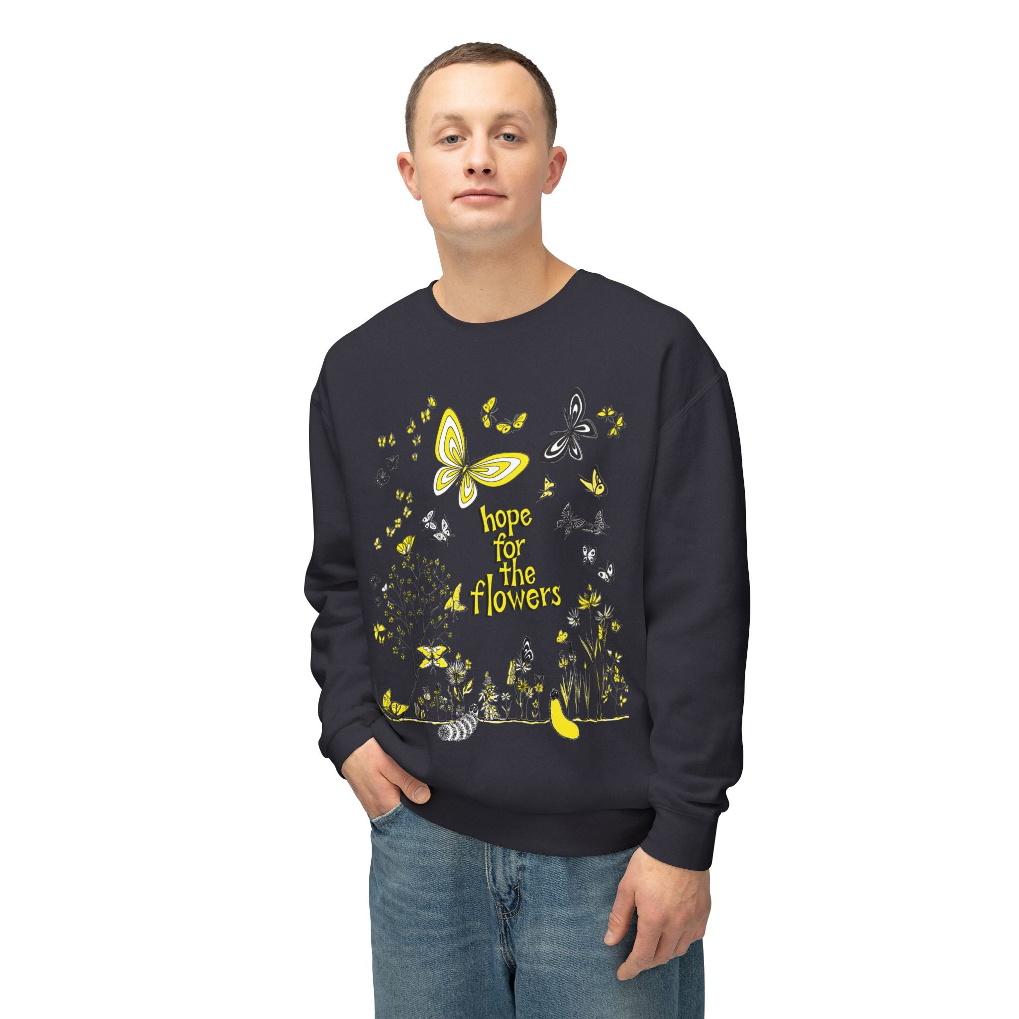 Hope for the Flowers Eco-friendly Lightweight Sweatshirt | 100% Ring-Spun Cotton | Relaxed Crewneck | Nature-Inspired Butterfly Design | Sustainable Gift of Hope