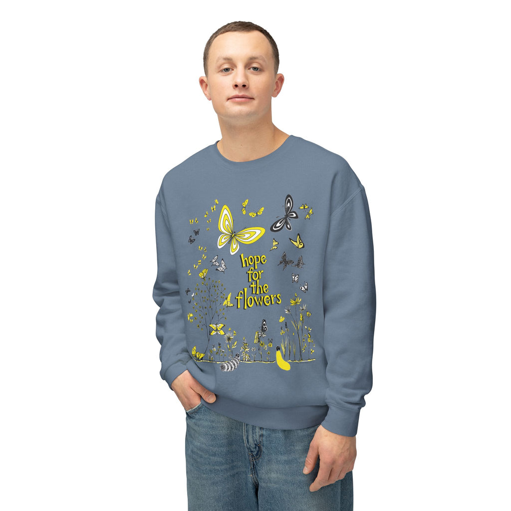 Hope for the Flowers Eco-friendly Lightweight Sweatshirt | 100% Ring-Spun Cotton | Relaxed Crewneck | Nature-Inspired Butterfly Design | Sustainable Gift of Hope
